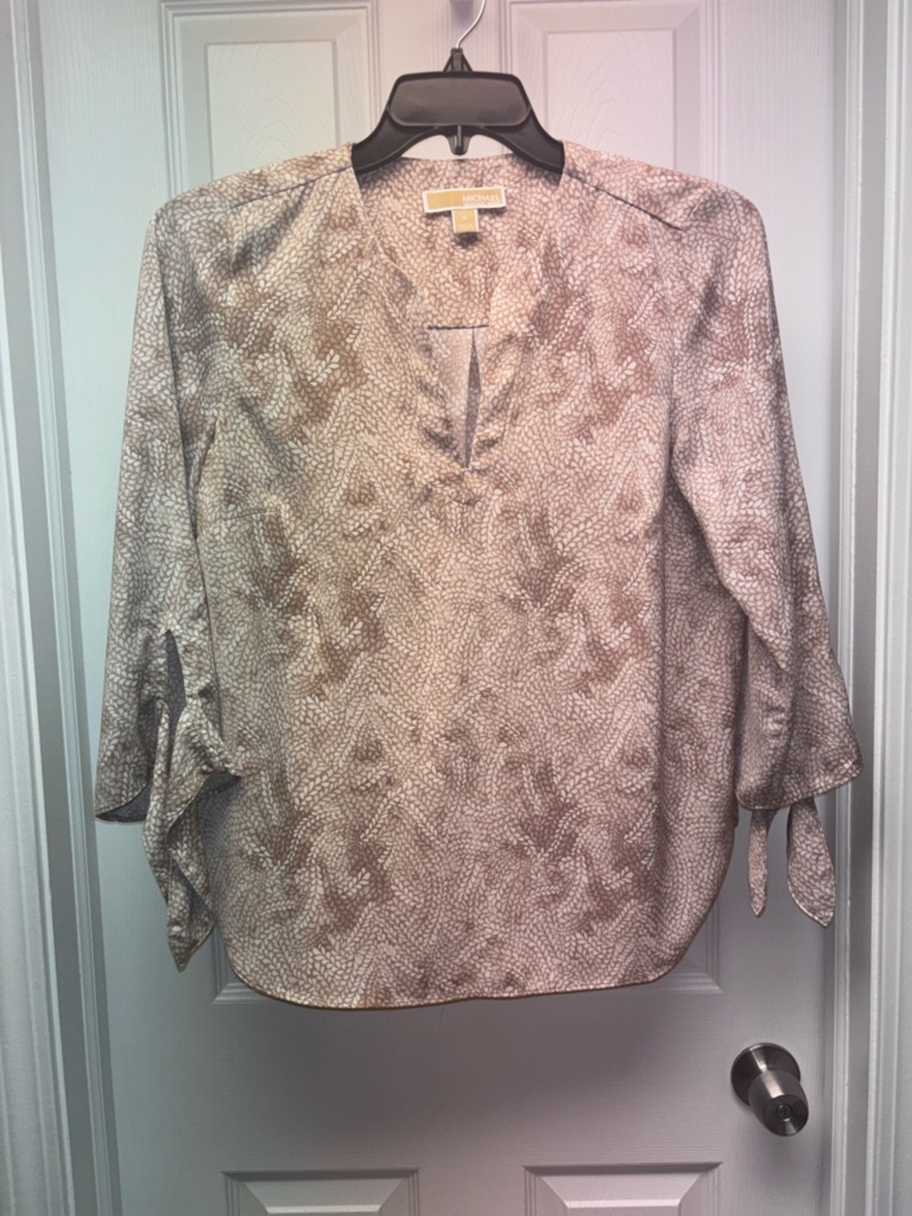 Michael Kors Beige Floral Print Tie Sleeve Blouse Size M